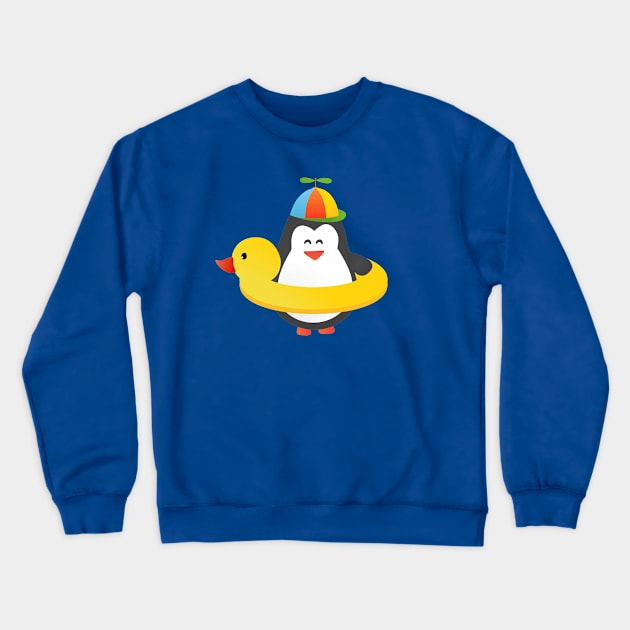 Cute Penguin with Duck Float Crewneck Sweatshirt by bluerockproducts